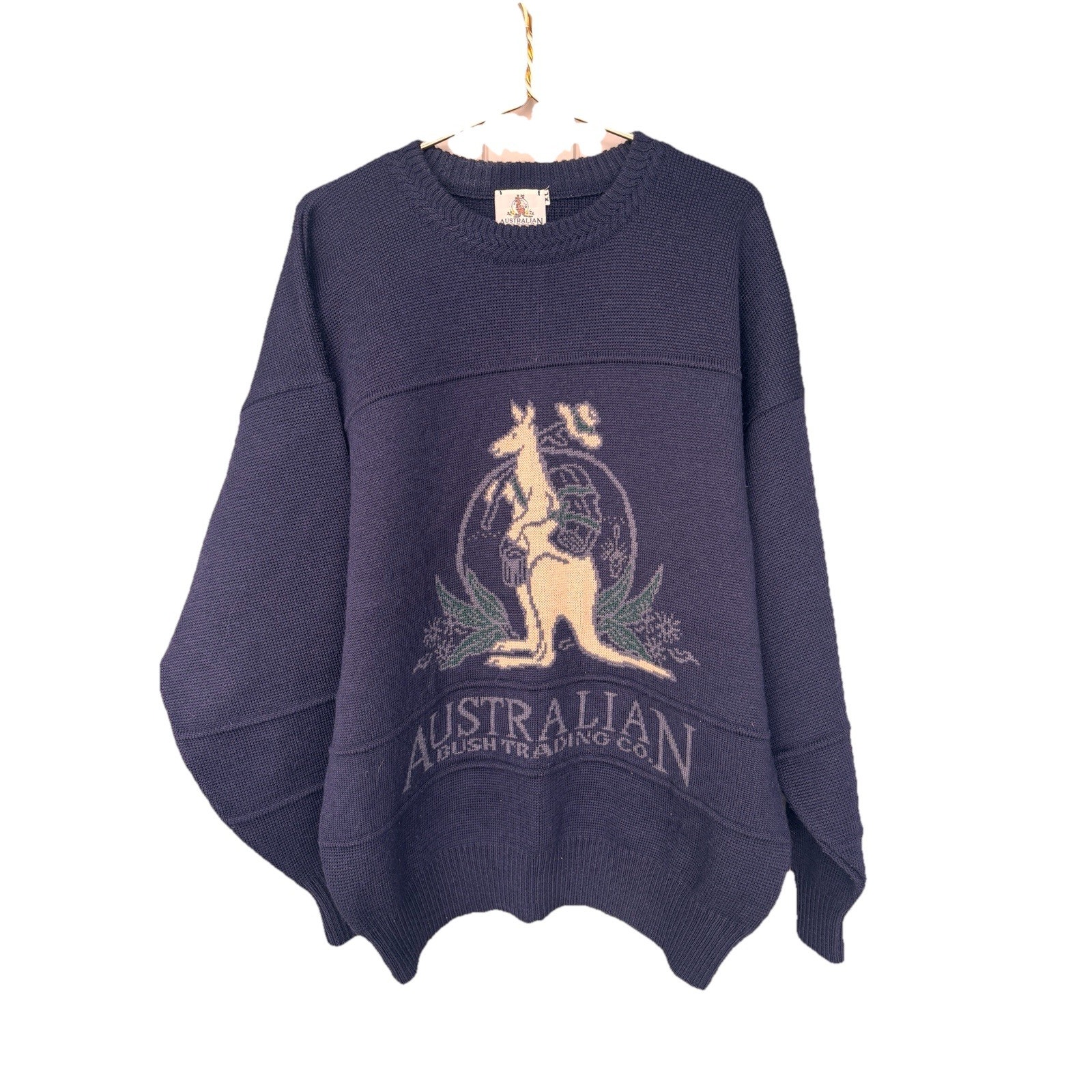 100% Pure New Wool Hand Knit Mens Kangaroo Sweater Australian Bush Trading Co Xl